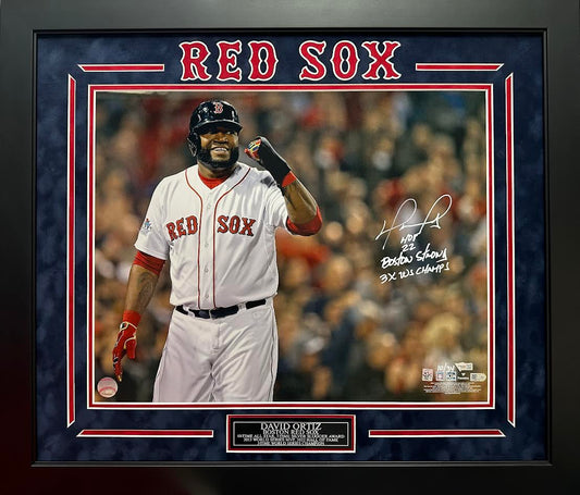David Ortiz Autographed Hand Signed Custom Framed 16x20 Boston Red Sox Photo W/ Insc. - Fanatics COA