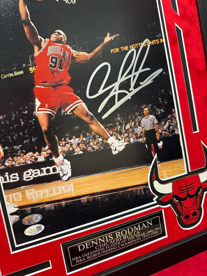 Dennis Rodman Autographed Hand Signed Custom Framed 11x14 Chicago Bulls Photo - JSA COA
