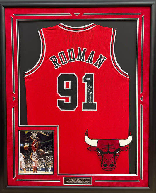 Dennis Rodman Autographed Hand Signed Custom Framed Chicago Bulls Jersey - Beckett COA