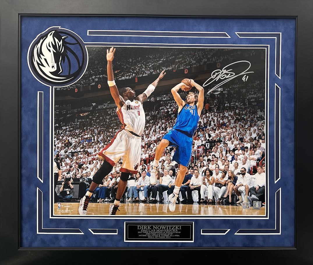 Dirk Nowitzki Autographed Hand Signed Custom Framed 16x20 Dallas Mavericks Photo - Fanatics COA