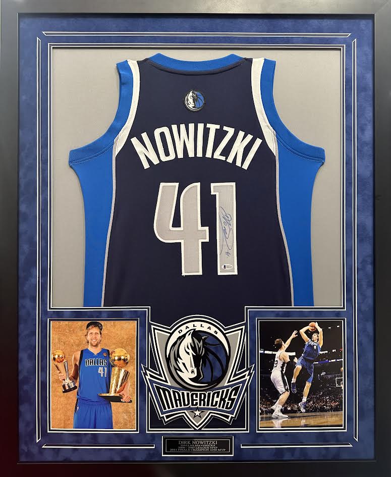 Dirk Nowitzki Autographed Hand Signed Custom Framed Dallas Mavericks Jersey - Beckett COA