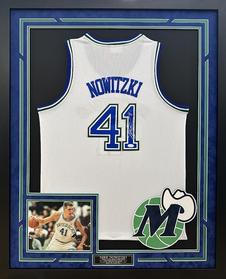 Dirk Nowitzki Autographed Hand Signed Custom Framed Dallas Mavericks Jersey - JSA COA