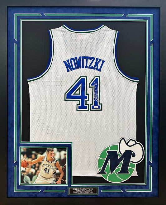 Dirk Nowitzki Autographed Hand Signed Custom Framed Dallas Mavericks Jersey - JSA COA