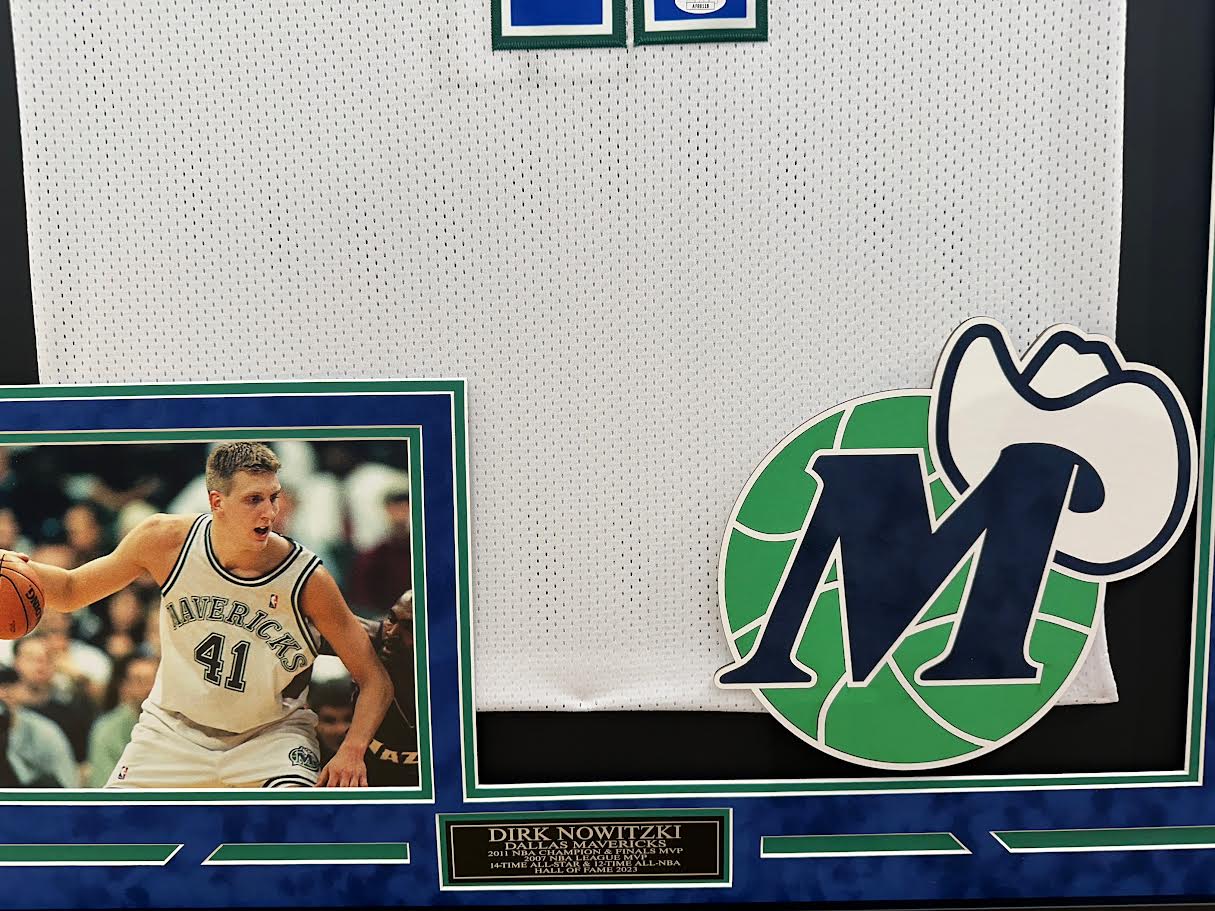 Dirk Nowitzki Autographed Hand Signed Custom Framed Dallas Mavericks Jersey - JSA COA