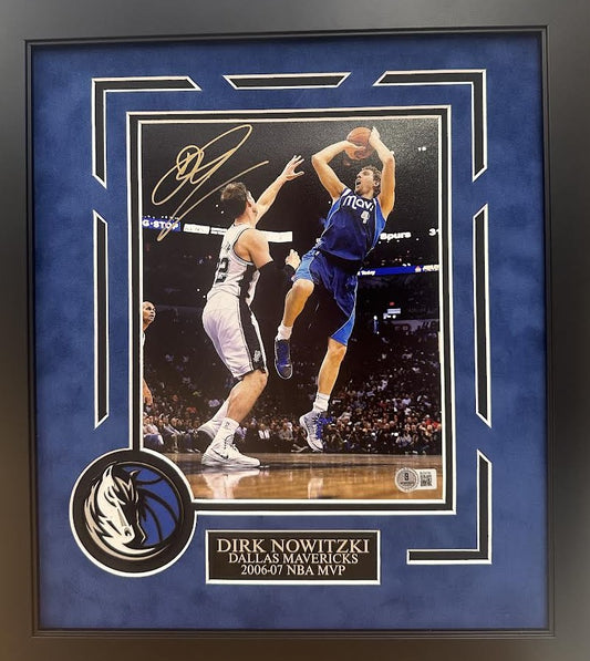 Dirk Nowitzki Autographed Hand Signed Custom Framed 8x10 Dallas Mavericks Photo - Beckett COA