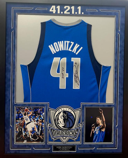 Dirk Nowitzki Autographed Hand Signed Custom Framed Dallas Mavericks Jersey W/ Inscription - Fanatics COA