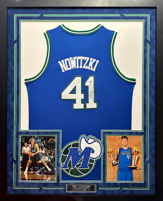Dirk Nowitzki Autographed Hand Signed Custom Framed Dallas Mavericks Jersey - JSA COA