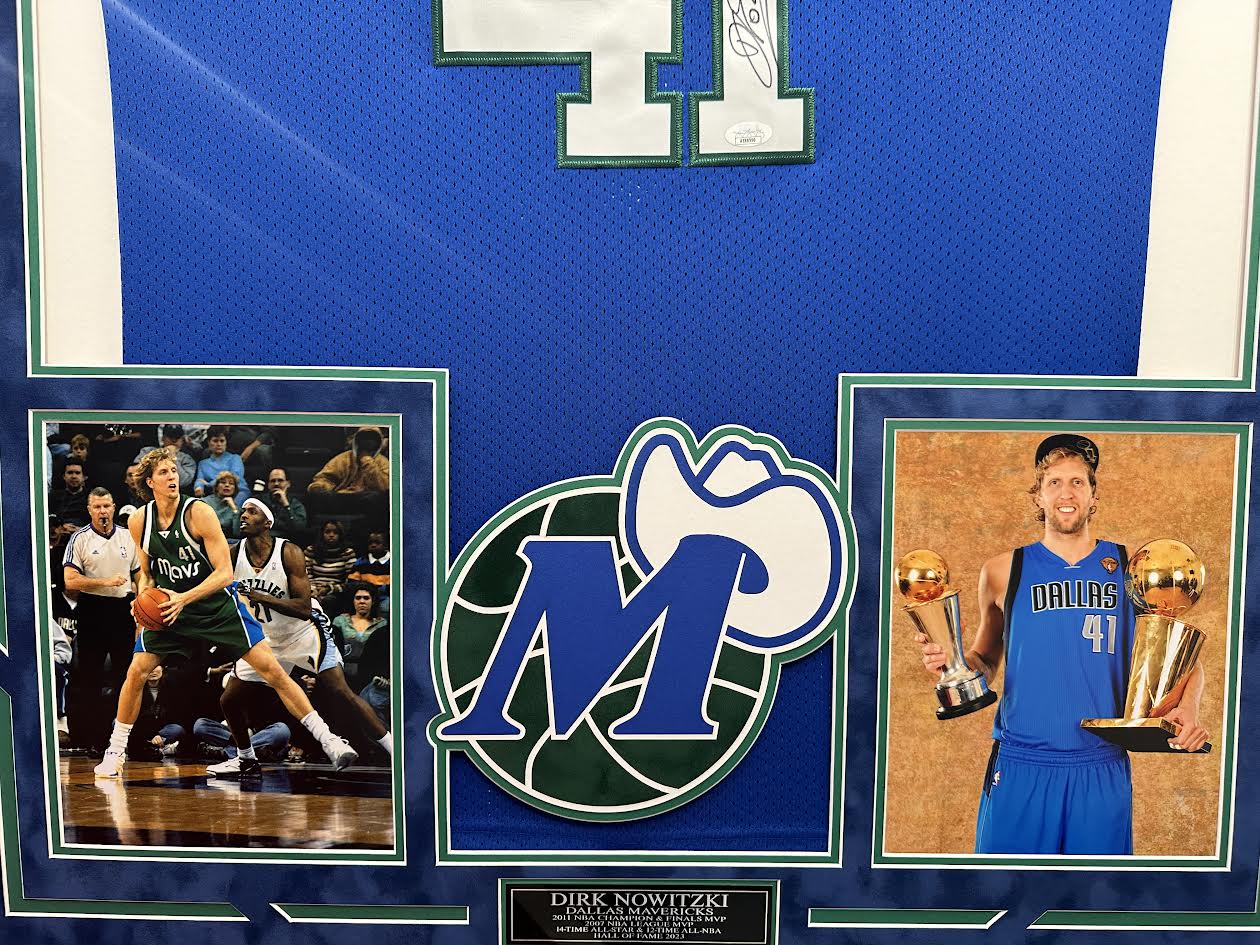 Dirk Nowitzki Autographed Hand Signed Custom Framed Dallas Mavericks Jersey - JSA COA