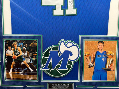 Dirk Nowitzki Autographed Hand Signed Custom Framed Dallas Mavericks Jersey - JSA COA