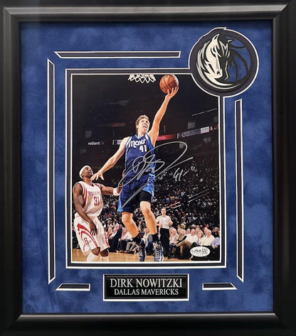 Dirk Nowitzki Autographed Hand Signed Custom Framed 8x10 Dallas Mavericks Photo - JSA COA