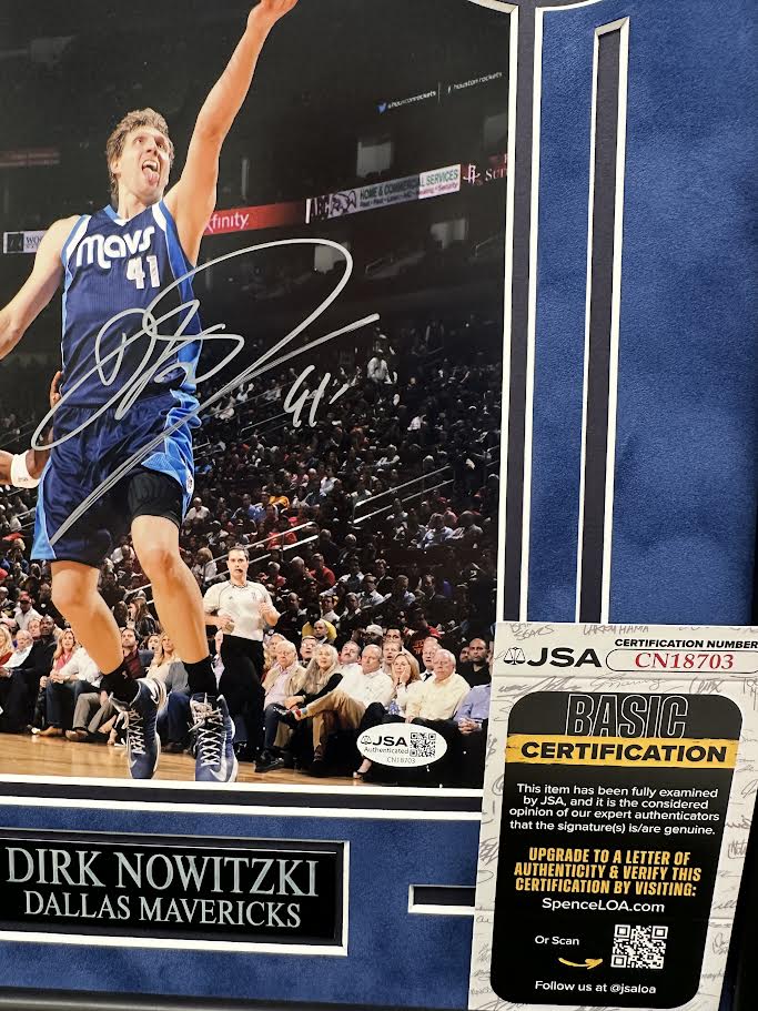 Dirk Nowitzki Autographed Hand Signed Custom Framed 8x10 Dallas Mavericks Photo - JSA COA