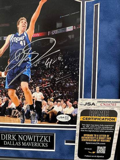 Dirk Nowitzki Autographed Hand Signed Custom Framed 8x10 Dallas Mavericks Photo - JSA COA