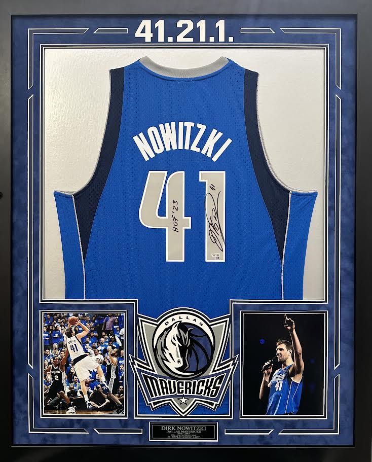 Dirk Nowitzki Autographed Hand Signed Custom Framed Dallas Mavericks Jersey W/ Insc. - Fanatics COA