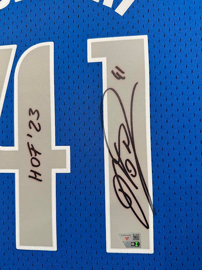 Dirk Nowitzki Autographed Hand Signed Custom Framed Dallas Mavericks Jersey W/ Insc. - Fanatics COA