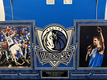 Dirk Nowitzki Autographed Hand Signed Custom Framed Dallas Mavericks Jersey W/ Insc. - Fanatics COA
