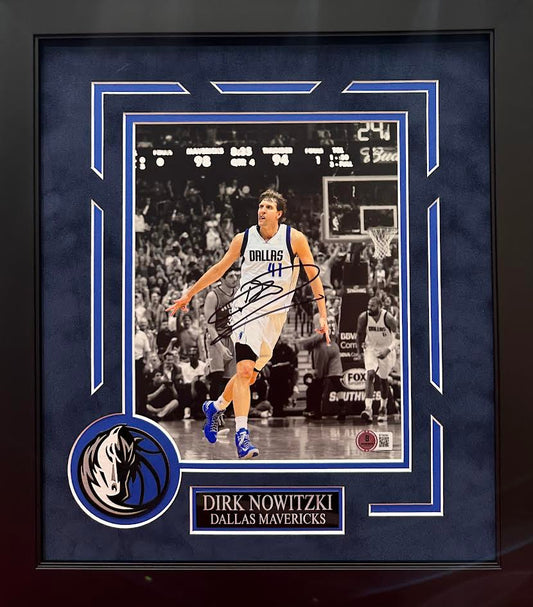Dirk Nowitzki Autographed Hand Signed Custom Framed 8x10 Dallas Mavericks Photo - Beckett COA