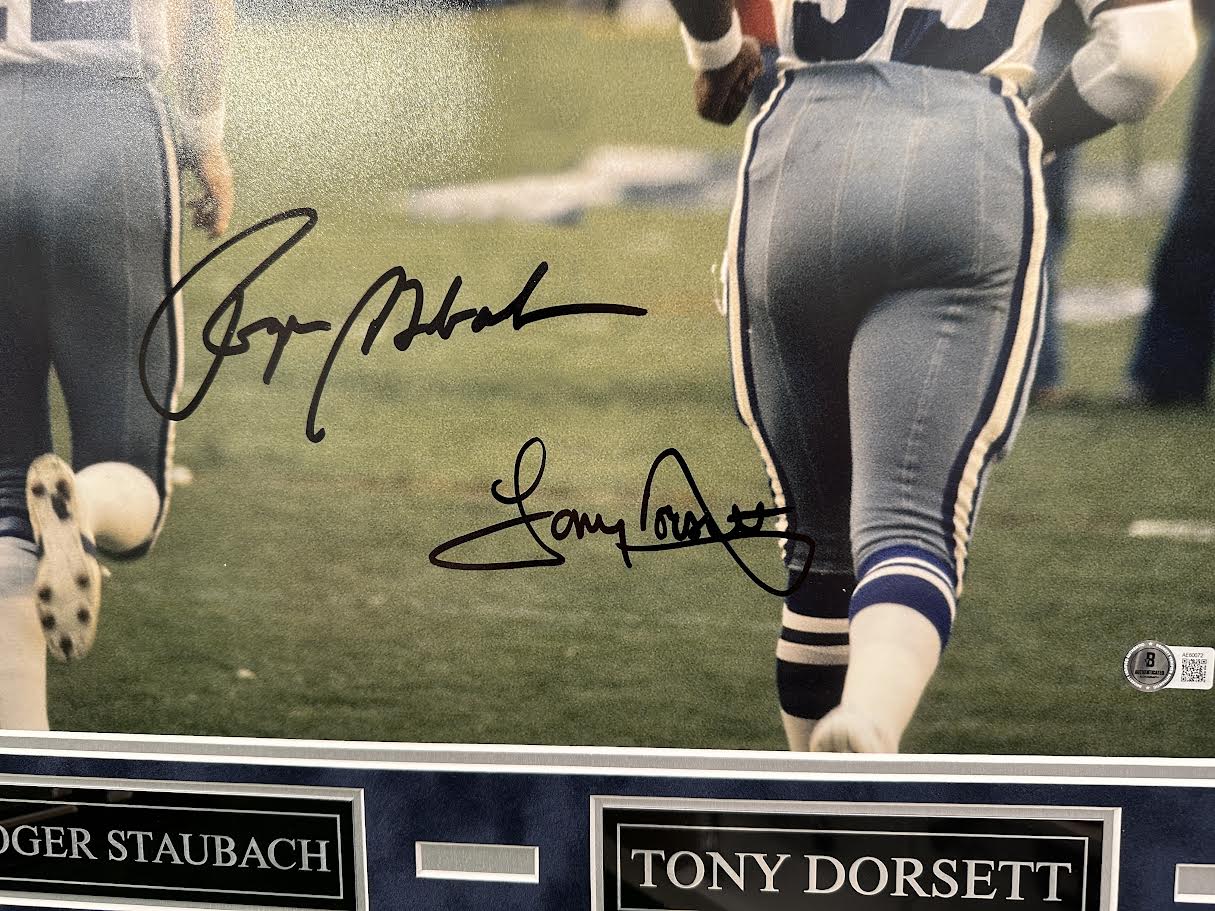 Roger Staubach & Tony Dorsett Autographed Hand Signed Custom Framed 16x20 Dallas Cowboys Photo - Beckett COA