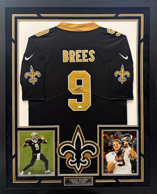 Drew Brees Autographed Hand Signed Custom Framed New Orleans Saints Jersey - JSA COA