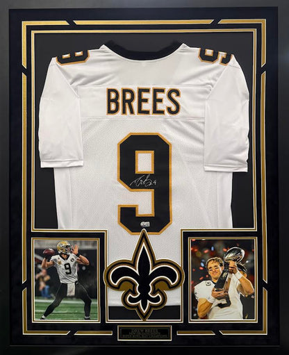 Drew Brees Autographed Hand Signed Custom Framed New Orleans Saints Jersey - Beckett COA