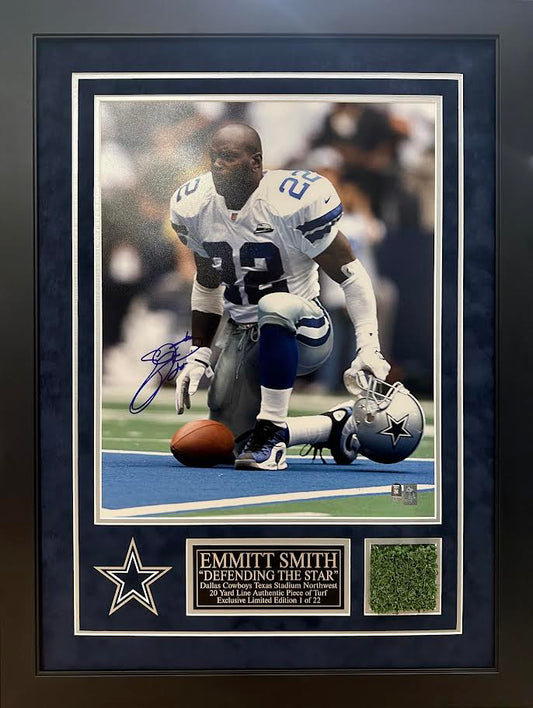 Emmitt Smith Autographed Hand Signed Custom Framed 8x10 Dallas Cowboys Photo W/ Texas Stadium Turf - Emmitt Smith Holo