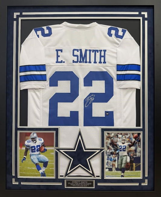 Emmitt Smith Autographed Hand Signed Custom Framed Dallas Cowboys Jersey - Prova COA