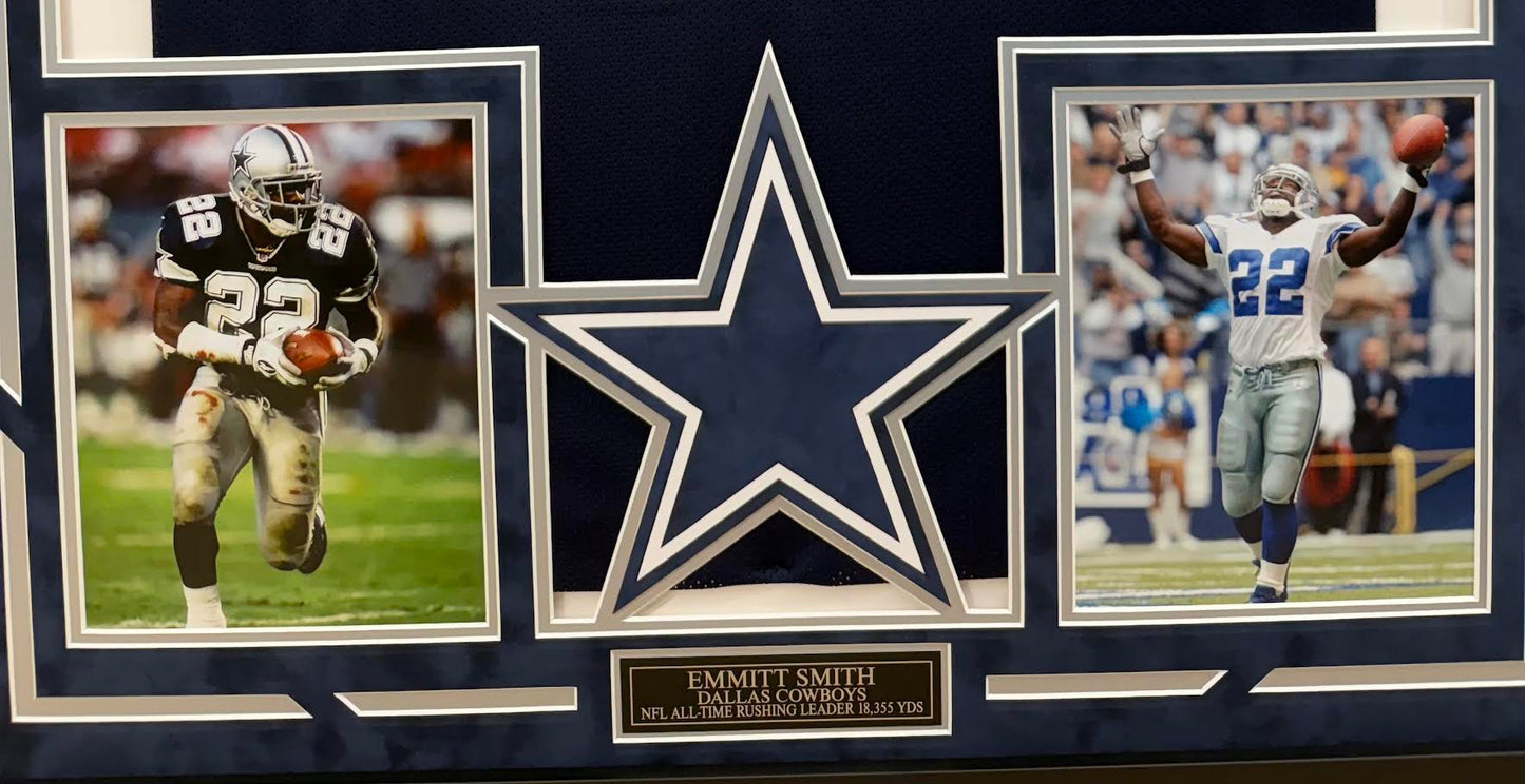 Emmitt Smith Autographed Hand Signed Custom Framed Dallas Cowboys Jersey - JSA COA