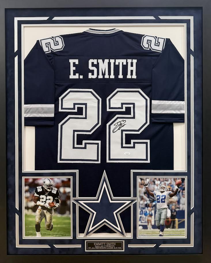 Emmitt Smith Autographed Hand Signed Custom Framed Dallas Cowboys Jersey - JSA COA