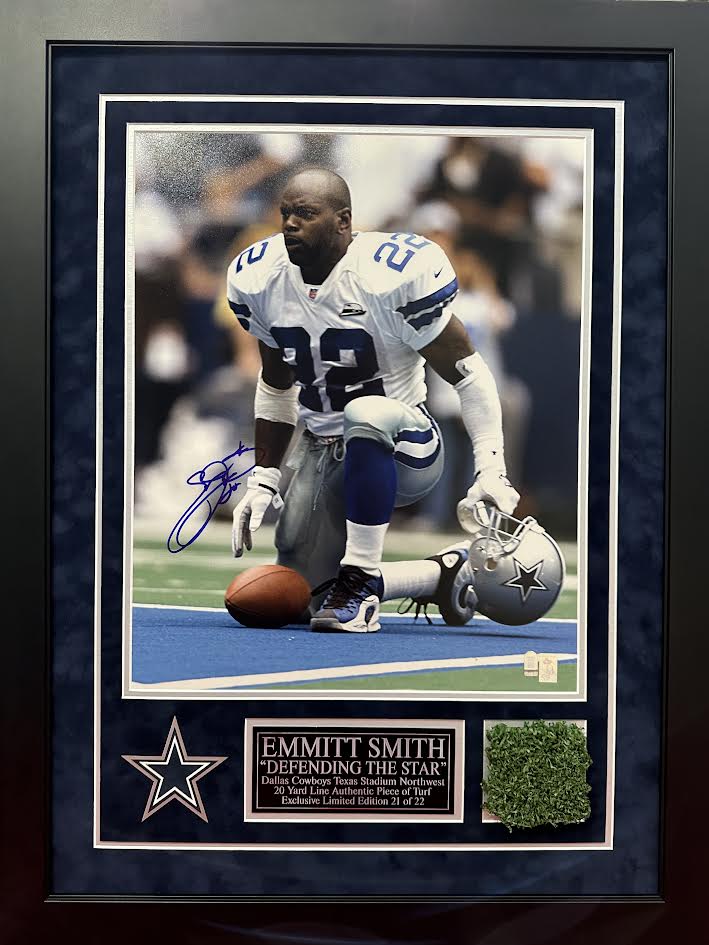 Emmitt Smith Autographed Hand Signed Custom Framed 16x20 Dallas Cowboys Photo W/ Texas Stadium Turf - Emmitt Smith Holo