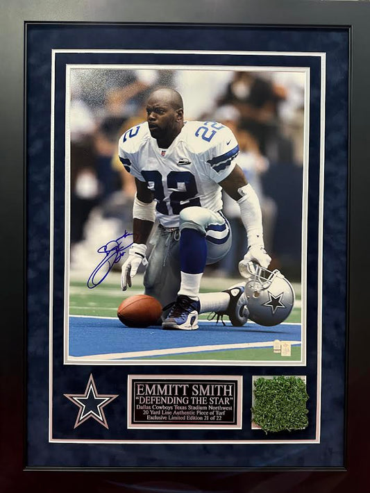 Emmitt Smith Autographed Hand Signed Custom Framed 16x20 Dallas Cowboys Photo W/ Texas Stadium Turf - Emmitt Smith Holo