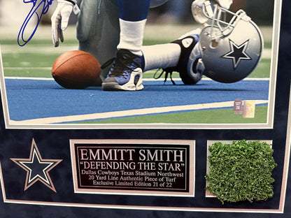 Emmitt Smith Autographed Hand Signed Custom Framed 16x20 Dallas Cowboys Photo W/ Texas Stadium Turf - Emmitt Smith Holo