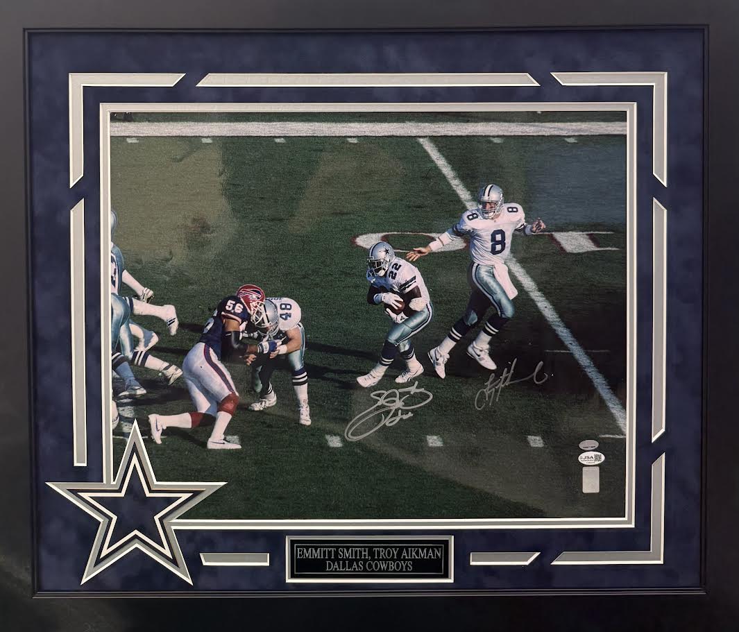 Emmitt Smith / Troy Aikman Autographed Hand Signed Custom Framed 16x20 Dallas Cowboys Photo - JSA COA