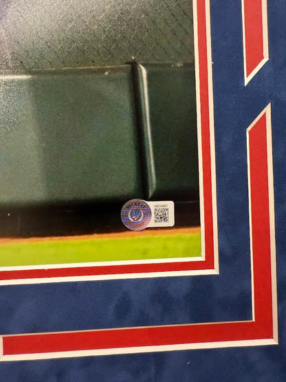 Evan Carter Autographed Hand Signed Custom Framed 16x20 Texas Rangers Photo W/ Inscription - Beckett COA