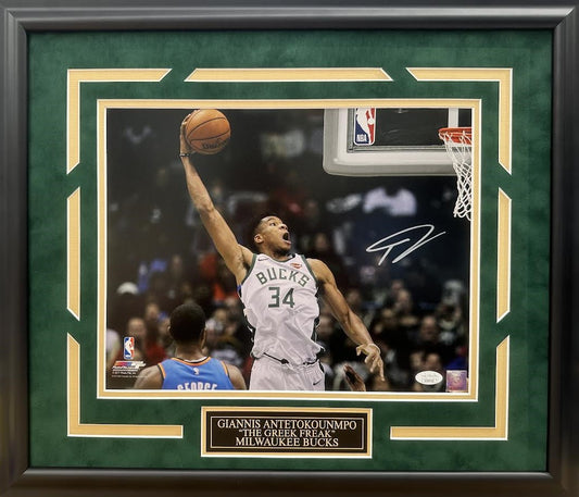Giannis Antetokounmpo Autographed Hand Signed Custom Framed 11x14 Milwaukee Bucks Photo - JSA COA