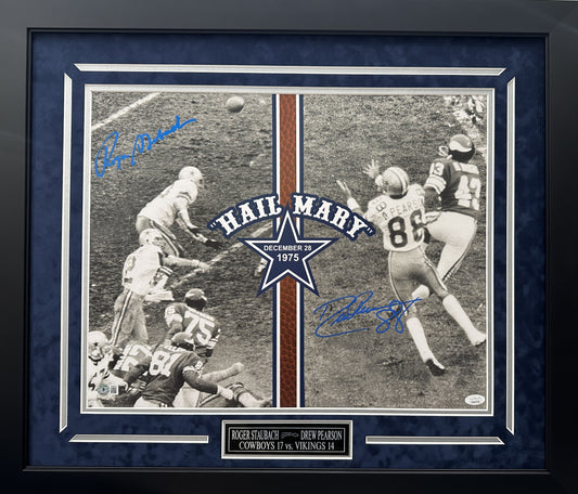 Staubach & Pearson Autographed Hand Signed Custom Framed "Hail Mary" 16x20 Photo - JSA COA