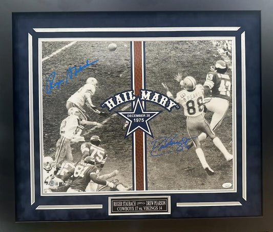 Staubach & Pearson Autographed Hand Signed Custom Framed "Hail Mary" 16x20 Photo - JSA COA