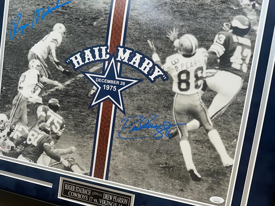 Staubach & Pearson Autographed Hand Signed Custom Framed "Hail Mary" 16x20 Photo - JSA COA