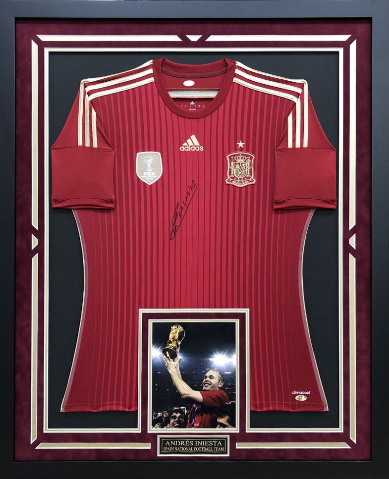 Andres Iniesta Autographed Hand Signed Custom Framed Spain Jersey - JSA COA