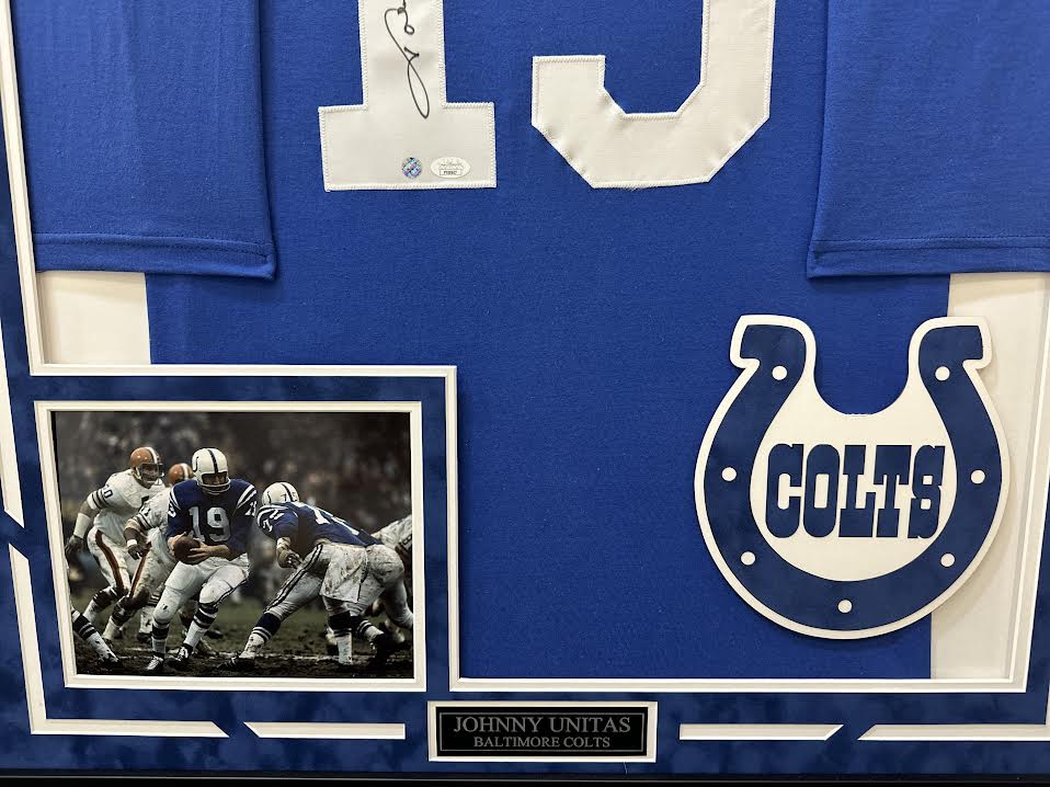 Johnny Unitas Autographed Hand Signed Custom Framed Baltimore Colts Jersey - JSA COA