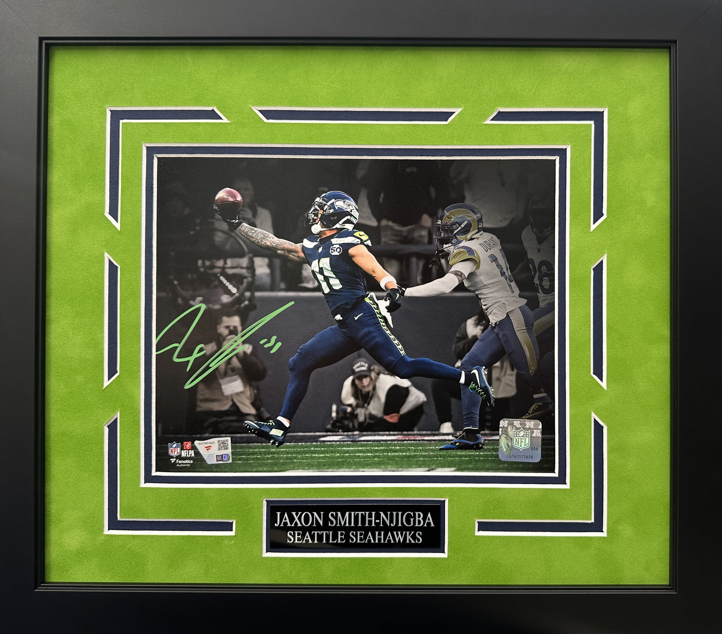 Jaxon Smith-Njigba Autographed Hand Signed Custom Framed 8x10 Seattle Seahawks Photo - Fanatics COA