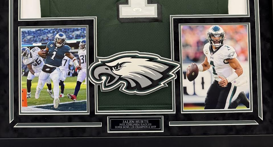 Jalen Hurts Autographed Hand Signed Custom Framed Philadelphia Eagles Jersey (Green) - JSA COA