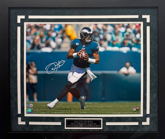 Jalen Hurts Autographed Hand Signed Custom Framed 16x20 Philadelphia Eagles Photo - Beckett COA