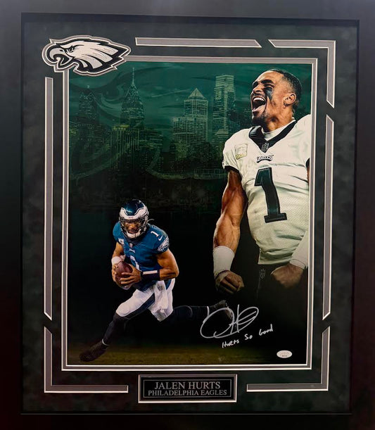 Jalen Hurts Autographed Hand Signed Custom Framed 16x20 Philadelphia Eagles Photo W/ Insc. - JSA COA