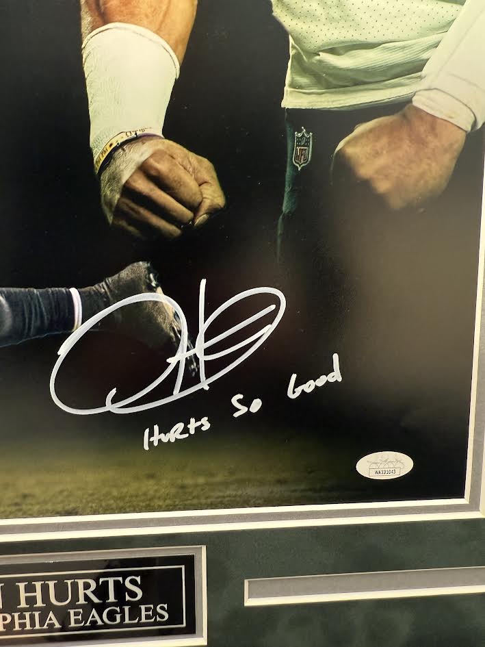Jalen Hurts Autographed Hand Signed Custom Framed 16x20 Philadelphia Eagles Photo W/ Insc. - JSA COA