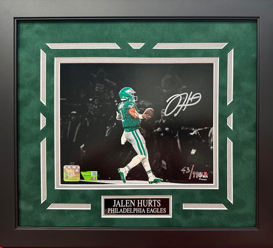 Jalen Hurts Autographed Hand Signed Custom Framed 8x10 Philadelphia Eagles Photo - Fanatics COA