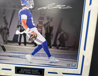 Jaxson Dart Autographed Hand Signed Custom Framed 16x20 New York Giants Photo - Fanatics COA
