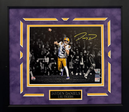 Jayden Daniels Autographed Hand Signed Custom Framed 8x10 LSU Tigers Photo - Fanatics COA