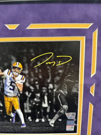 Jayden Daniels Autographed Hand Signed Custom Framed 8x10 LSU Tigers Photo - Fanatics COA