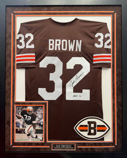 Jim Brown Autographed Hand Signed Custom Framed Cleveland Browns Jersey - JSA COA