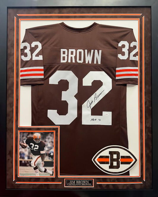 Jim Brown Autographed Hand Signed Custom Framed Cleveland Browns Jersey - JSA COA