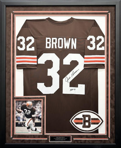 Jim Brown Autographed Hand Signed Custom Framed Cleveland Browns Jersey - JSA COA